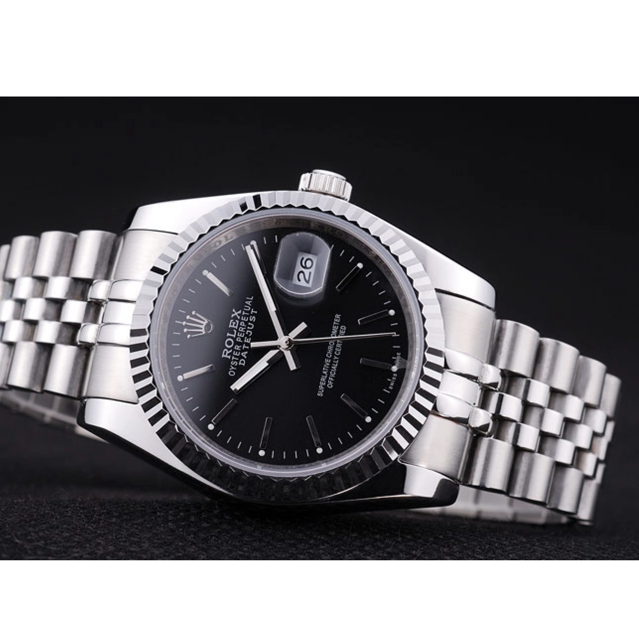 Best AAA Replica Sites Black Diamonds Datejust Ribbed Dial 7456 Rolex Bezel 0803